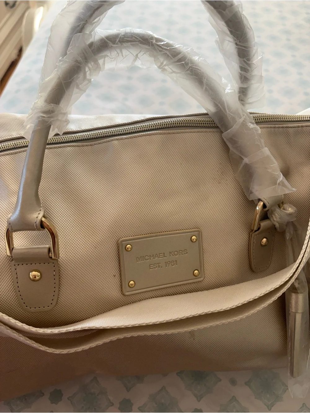 Michael Kors Cream Satchel with Gold Hardware